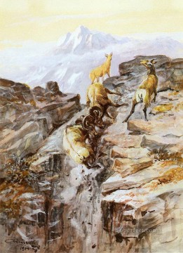 印象派 Painting - オオツノヒツジ 1904年 チャールズ・マリオン・ラッセル インディアナ州のカウボーイ